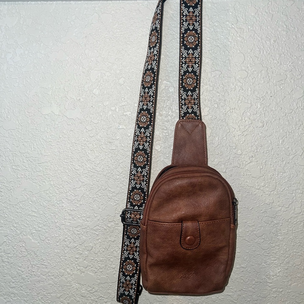 Brown Leather Sling Crossbody Bag